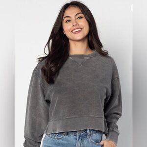 chicka-d Grey Ribbed Top with Crew Neck